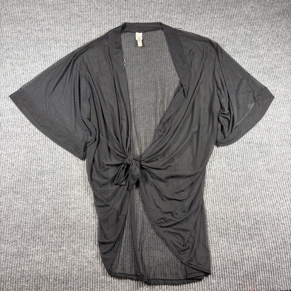Cacia USA Cardigan Womens One Size Sheer Black Mesh Tie Front Shrug Short Sleeve